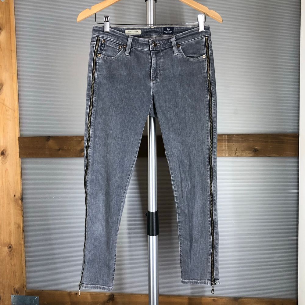 Sz 28- AG ADRIANO GOLDSCHMEID Camila Super Skinny Ankle Side Zipper Gray Jeans - Picture 2 of 8
